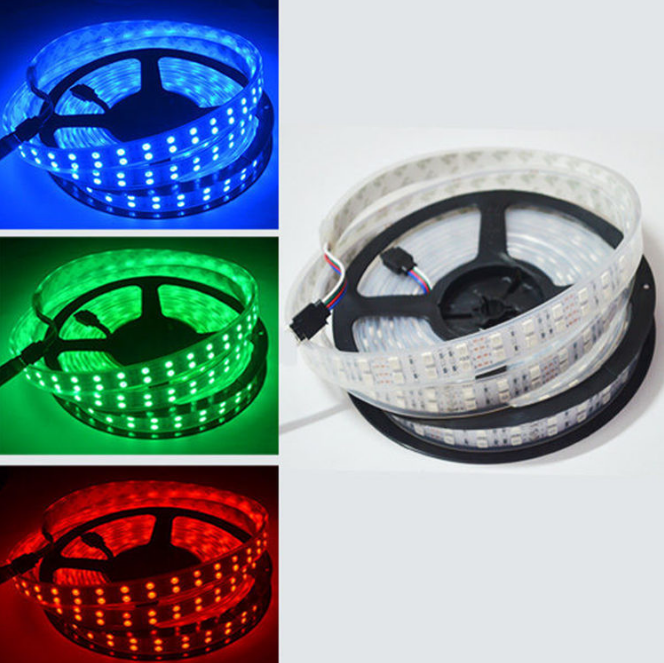 DC12V <144W, 12Amp 5Meter (16.4Feet) Waterproof IP67 SMD5050 600LED RGB Multi-Color Changing Flexible LED Strips 120LEDs Per Meter Double Row 15mm Wide White PCB